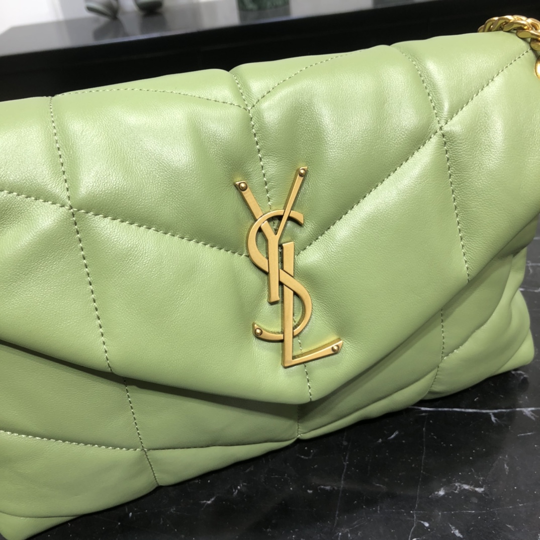 Saint Laurent Loulou Puffer Small Lambskin Shoulder Bag Handbag Green 577476 Gold